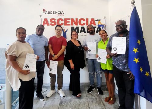 Students from Angola receiving certificates at Ascencia Malta English course completion