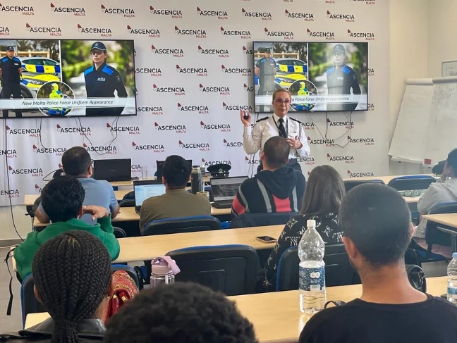 Students attending a guest lecture at Ascencia Malta