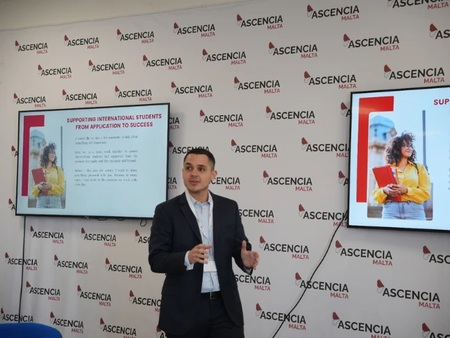 Presenter delivering an information session to students at Ascencia Malta