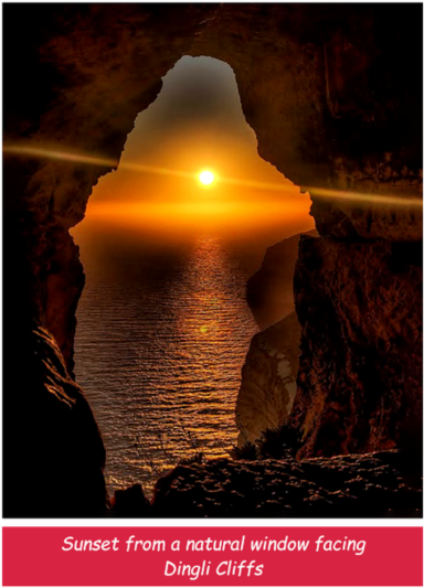 Sunset from a natural window facing Dingli Cliffs